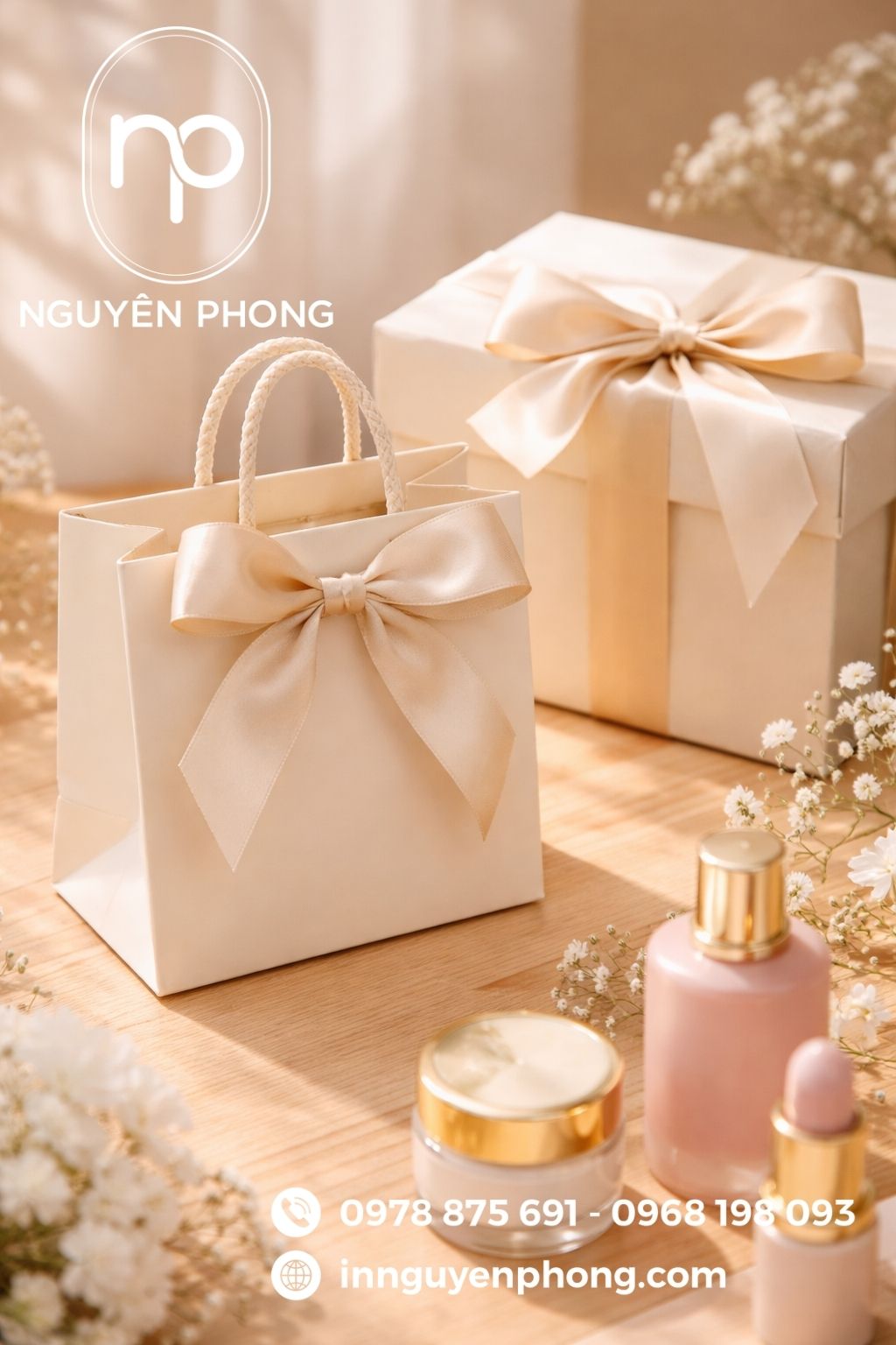 Mẫu túi giấy ivory đựng mỹ phẩm 